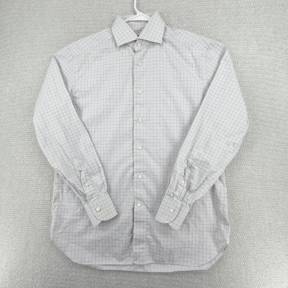 Ermenegildo Zegna Dress Shirt 41/16 White Plaid Cotton Regular Fit Button Up